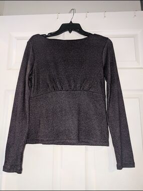 Women's Long-Sleeve Sparkle Knit Top - Purple With Silver Sparkle